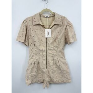 Aureum Savana Twill Pleated Romper Womens Medium Cream Eyelet Zip Front AC1845